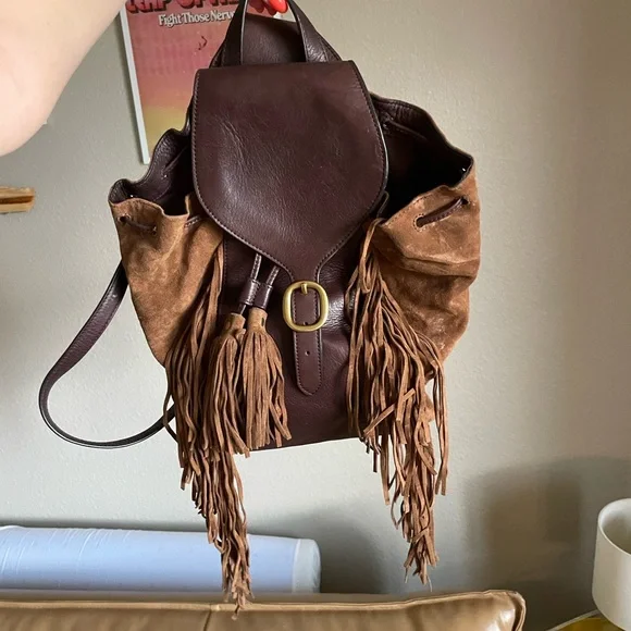 Frye Bags Frye Brown Leather And Suede Fringe Backpack Poshmark